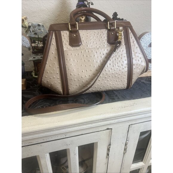 Brahmin Ostrich Arden Convertible Shoulder Satchel Golden Brown Crossbody - Picture 2 of 16
